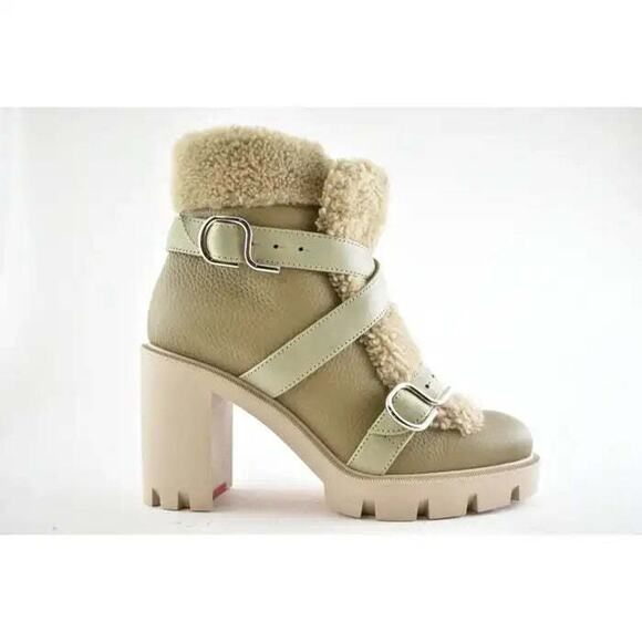 Christian Louboutin Pole Chic 70 Champignon Leather Shearling Combat Boot 39 - Picture 3 of 9